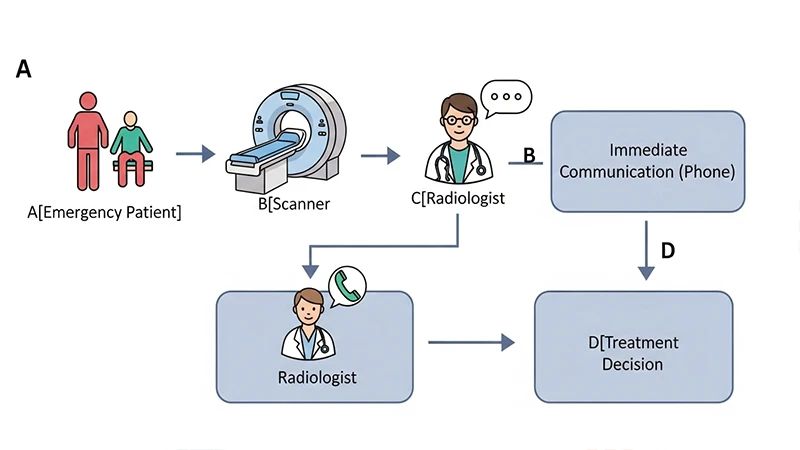 A diagram showing the STAT workflow, from emergency patient to instant radiologist communication.