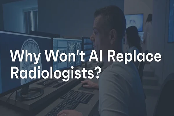 A doctor and a robot collaborating over a medical image