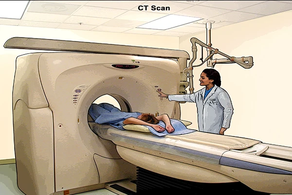 A modern CT scanner in a hospital room