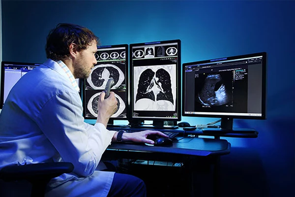 A stylized document icon with a magnifying glass